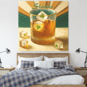 Irish Whiskey Tumbler Shamrock Ice "Sláinte!" Canvas Afdruk (Insitu (Slaapkamer))