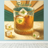 Irish Whiskey Tumbler Shamrock Ice "Sláinte!" Canvas Afdruk (Insitu (Houten vloer))