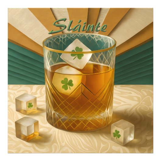 Irish Whiskey Tumbler Shamrock Ice "Sláinte!" Foto Afdruk (Voorkant)