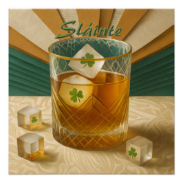 Irish Whiskey Tumbler Shamrock Ice "Sláinte!" Perfect Poster