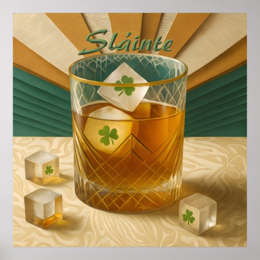 Irish Whiskey Tumbler Shamrock Ice "Sláinte!" Poster (Voorkant)
