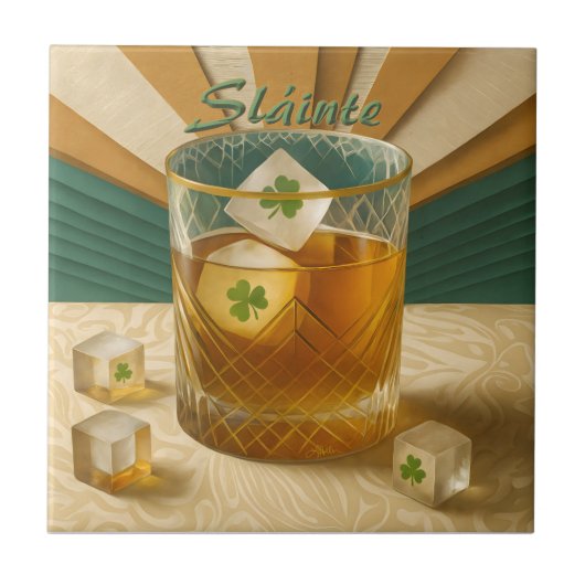 Irish Whiskey Tumbler Shamrock Ice "Sláinte!" Tegeltje (Voorkant)