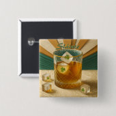 Irish Whiskey Tumbler Shamrock Ice "Sláinte!" Vierkante Button 5,1 Cm (Voorkant /achterkant)