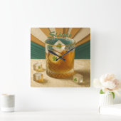 Irish Whiskey Tumbler Shamrock Ice "Sláinte!" Vierkante Klok (Huis)