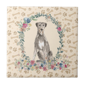 Irish Wolf Hound Dog Paw Print Floral Cute beige Tegeltje