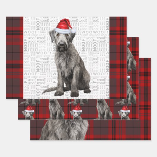 Irish Wolfhound Christmas Dog Red Holiday Plaid Inpakpapier Vel (Set)