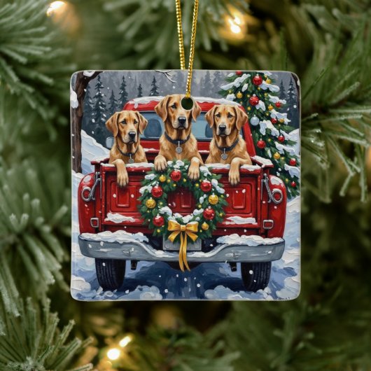 Irish Wolfhound Christmas Red Truck Holiday Gift Keramisch Ornament (Boom)