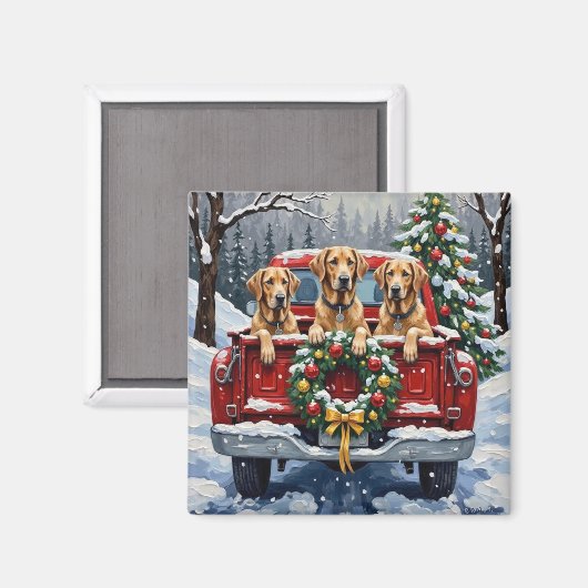 Irish Wolfhound Christmas Red Truck Holiday Gift Magneet (Voorkant / Achterkant)