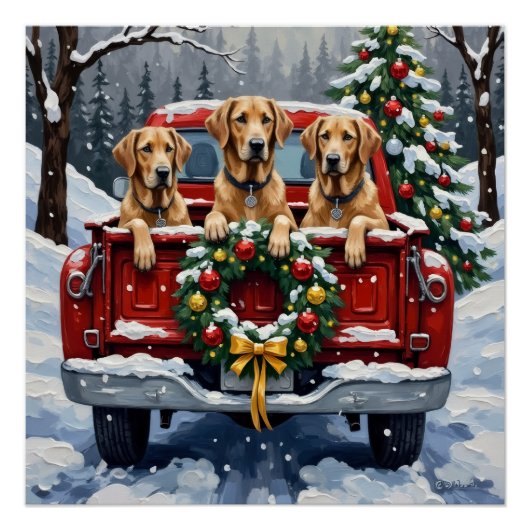 Irish Wolfhound Christmas Red Truck Holiday Gift Perfect Poster (Voorkant)