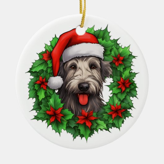 Irish Wolfhound Christmas Wreath Keramisch Ornament (Voorkant)