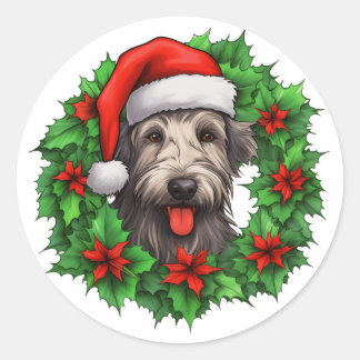 Irish Wolfhound Christmas Wreath Ronde Sticker