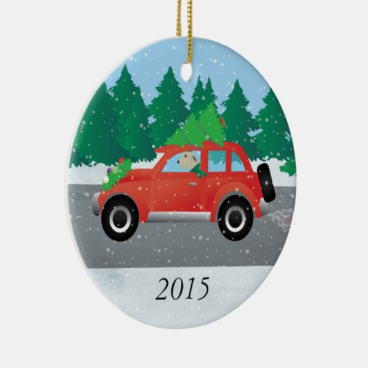 Irish Wolfhound die kerstauto bestuurt Keramisch Ornament (Rechts)