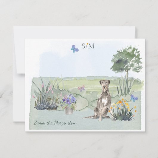 Irish Wolfhound Dog Butterfly Monogram en naam  Notitiekaartje (Voorkant)