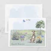 Irish Wolfhound Dog Butterfly Monogram en naam  Notitiekaartje (Voorkant / Achterkant)