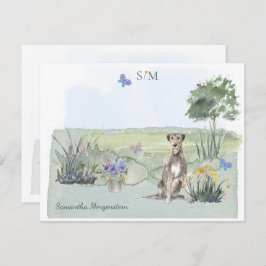 Irish Wolfhound Dog Butterfly Monogram en naam  Notitiekaartje