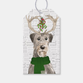 Irish Wolfhound Dog in Antlers kerst Cadeaulabel