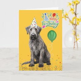 Irish Wolfhound Dog Party Hat Yellow Birthday Kaart