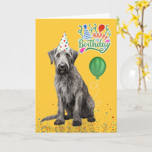 Irish Wolfhound Dog Party Hat Yellow Birthday Kaart (Gele Bloem)