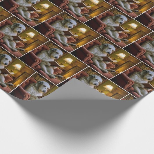 Irish Wolfhound Dog Reading a Book  Cadeaupapier (Hoek)