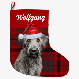 Irish Wolfhound Dog Red Holiday Plaid Personalized Grote Kerstsok