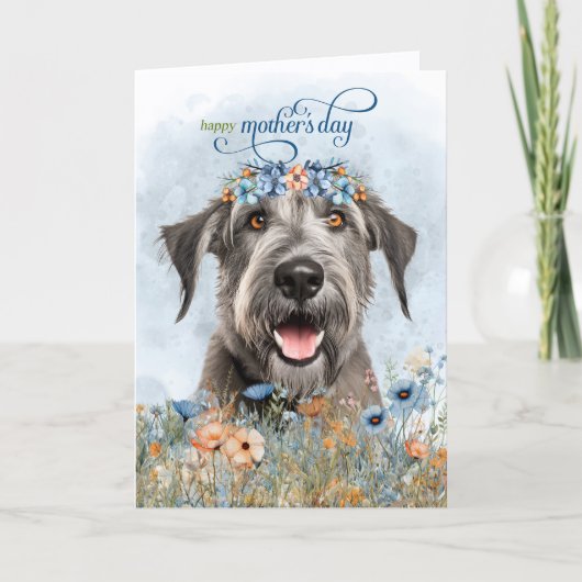 Irish Wolfhound Dog Wildflowers Mother's Day Feestdagen Kaart (Voorkant)