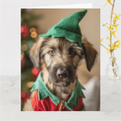 Irish Wolfhound Elf Puppy Christmas Kaart (Gele Bloem)