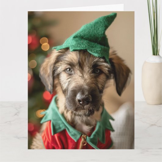 Irish Wolfhound Elf Puppy Christmas Kaart (Voorkant)