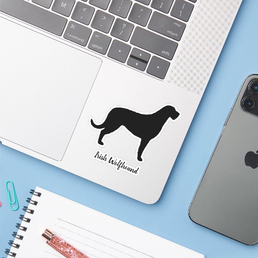 Irish Wolfhound Hondenras Silhouette Vinyl Sticker (Laptop met iPhone)
