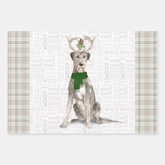 Irish Wolfhound kersthond Dog en Pset Inpakpapier Vel (Voorkant)