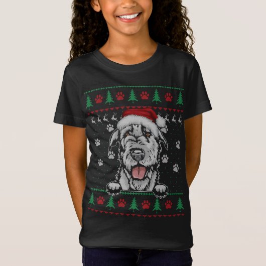 Irish Wolfhound Kerstmis Ugly Sweater Funny Dog L T-shirt (Voorkant)