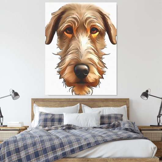 Irish Wolfhound Pet Portrait Black Outline Art Canvas Afdruk (Insitu (Slaapkamer))