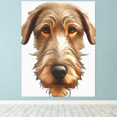 Irish Wolfhound Pet Portrait Black Outline Art Canvas Afdruk (Insitu (Houten vloer))