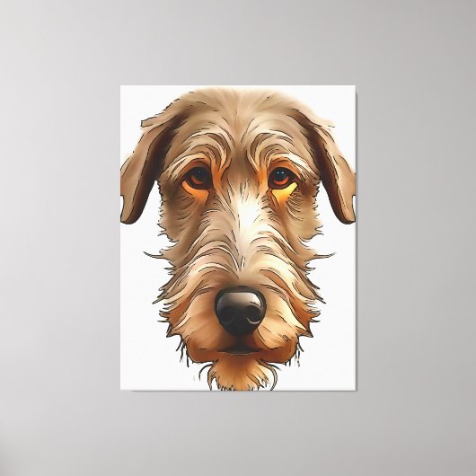 Irish Wolfhound Pet Portrait Black Outline Art Canvas Afdruk (Voorkant)
