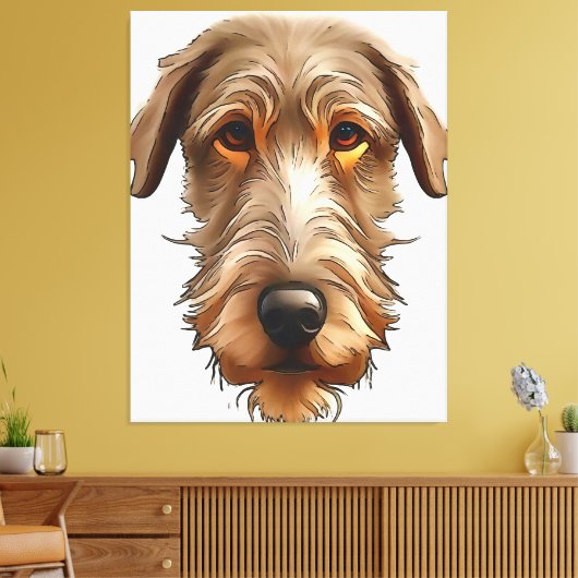 Irish Wolfhound Pet Portrait Black Outline Art Canvas Afdruk (Insitu (Woonkamer))