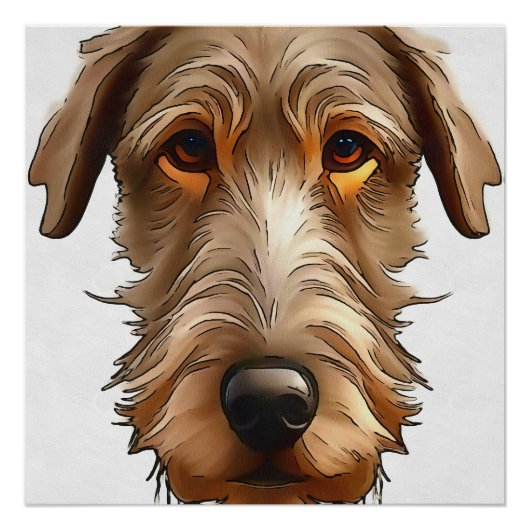 Irish Wolfhound Pet Portrait Black Outline Art Perfect Poster (Voorkant)