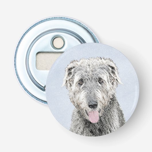 Irish Wolfhound-schilderij - Cute Original Dog Art Button Flesopener (Voorkant)