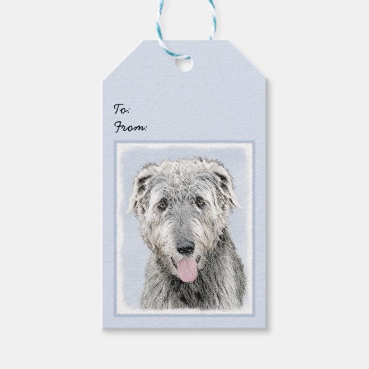 Irish Wolfhound-schilderij - Cute Original Dog Art Cadeaulabel (Voorkant)
