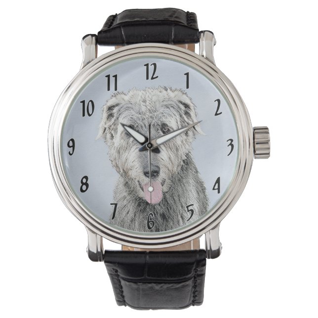 Irish Wolfhound-schilderij - Cute Original Dog Art Horloge (Voorkant)