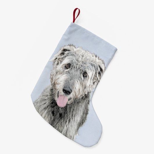 Irish Wolfhound-schilderij - Cute Original Dog Art Kleine Kerstsok (Voorkant (Hangend))