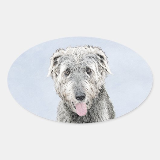 Irish Wolfhound-schilderij - Cute Original Dog Art Ovale Sticker (Voorkant)