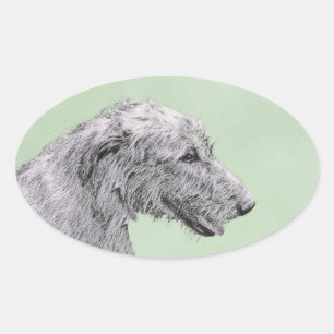Irish Wolfhound-schilderij - Cute Original Dog Art Ovale Sticker