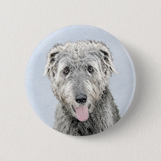 Irish Wolfhound-schilderij - Cute Original Dog Art Ronde Button 5,7 Cm (Voorkant)