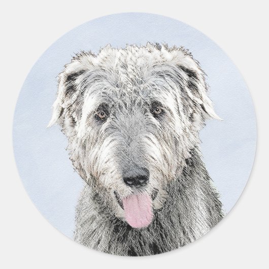 Irish Wolfhound-schilderij - Cute Original Dog Art Ronde Sticker (Voorkant)