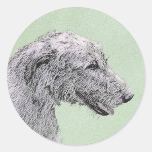 Irish Wolfhound-schilderij - Cute Original Dog Art Ronde Sticker (Voorkant)