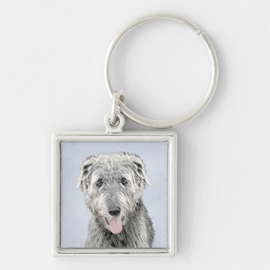 Irish Wolfhound-schilderij - Cute Original Dog Art Sleutelhanger (Voorkant)