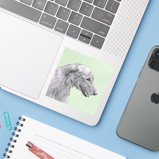 Irish Wolfhound-schilderij - Cute Original Dog Art Sticker (Laptop met iPhone)