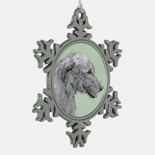 Irish Wolfhound-schilderij - Cute Original Dog Art Tin Sneeuwvlok Ornament (Links)