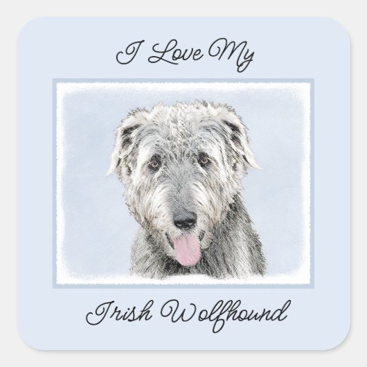 Irish Wolfhound-schilderij - Cute Original Dog Art Vierkante Sticker (Voorkant)