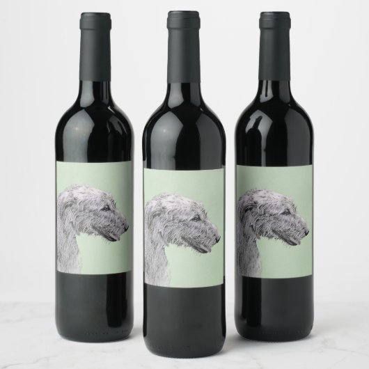 Irish Wolfhound-schilderij - Cute Original Dog Art Wijn Etiket (Flessen)