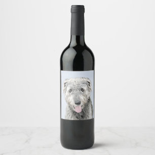 Irish Wolfhound-schilderij - Cute Original Dog Art Wijn Etiket